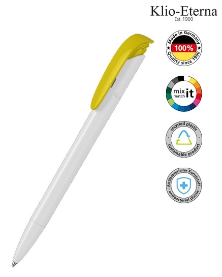 Klio-Eterna Kugelschreiber Jona recycling antibacterial 41168 weiß/gelb