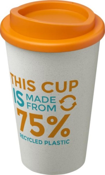 Recycling Isolierbecher als Doppelwandiger Coffee to go Becher - weiss-orange
