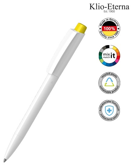 Klio-Eterna Kugelschreiber Zeno recycling antibacterial 41239 weiß/gelb