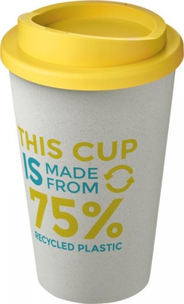Recycling Isolierbecher als Doppelwandiger Coffee to go Becher - weiss-gelb