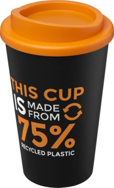 Recycling Isolierbecher als Doppelwandiger Coffee to go Becher - schwarz-orange