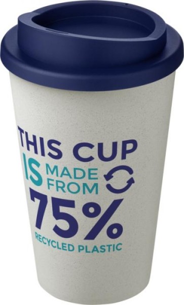 Recycling Isolierbecher als Doppelwandiger Coffee to go Becher - weiss-blau