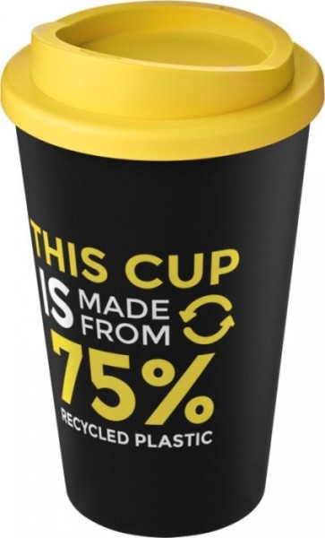 Recycling Isolierbecher als Doppelwandiger Coffee to go Becher - schwarz-gelb