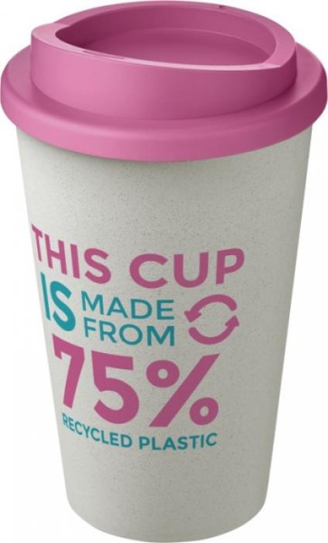 Recycling Isolierbecher als Doppelwandiger Coffee to go Becher - weiss-rosa