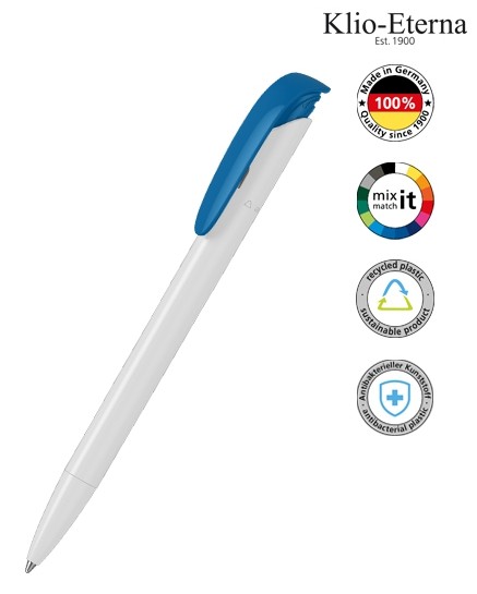 Klio-Eterna Kugelschreiber Jona recycling antibacterial 41168 weiß/hellblau