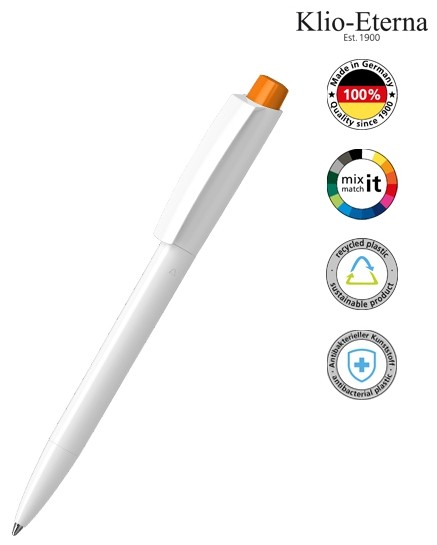 Klio-Eterna Kugelschreiber Zeno recycling antibacterial 41239 weiß/orange